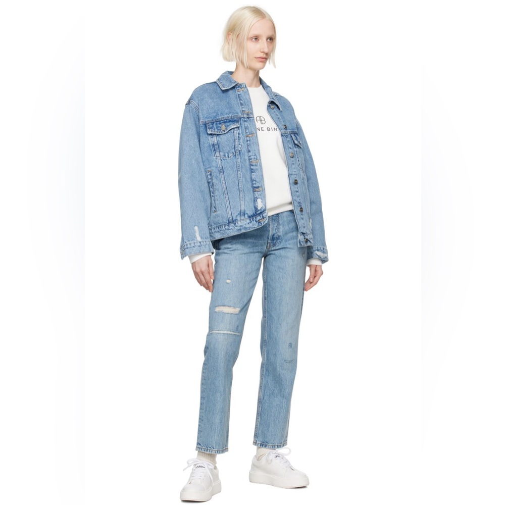 Anine Bing Light Blue Distressed Denim Jacket - Picture 2 of 12